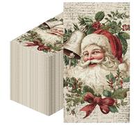 100 Pcs Vintage Santa Christmas Guest Napkins, Disposable 2 Ply Napkin Hand Towels for Holiday Dinner Bathroom Table Decor, Soft Absorbent Rectangular Paper for Family Gathering Party Supplies