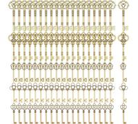 100 Pcs Vintage Skeleton Key Charms, Antique Style Bronze Keys Set, Rustic Necklace Pendant, Large Flying Key Decoration for DIY Jewelry Making Wedding Party Gift