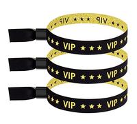 100 Pcs VIP Wristbands for Events, Premium Cloth Fabric Wrist Bands with Shimmering Lurex Jacquard Weaving, Adjustable Disposable Security Lock Bracelets for Festivals, Nightclubs and Party, Black