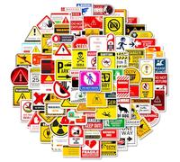 100 Pcs Warning and Safety Signs Stickers, Hazardous Area and Public Announcement Decals, Caution and Danger Signs for Education and Safety, Waterproof Vinyl Stickers for Laptops, Water Bottles, and M