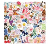 100 Pcs Watercolor Diary Scrawl Stickers for Guitar,Bicycle,Laptop,Water Bottles,Skateboard,Computer,Cute Style Stickers Waterproof Vinyl,Graffiti Decorate for Girls Boys Children Teens