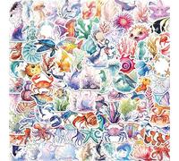 100 Pcs Watercolor Ocean Animals Stickers Cute Cartoon Waterproof Marine Life Sticker for Water Bottle Laptop Guitar Scrapbook Car Skateboard Computer Suitcase,Vinyl Decal for Kids Teens Girls Adults
