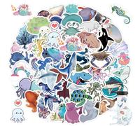 100 PCS Waterproof Sea Creatures Stickers, Summer Shark Stickers with 4-Color Printing for Laptops, Walls, Water Bottles
