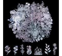 100 PCS Waterproof Transparent Resin Scrapbook Stickers, Holographic Plants Stickers, Glitter Transparent Holographic Decals, for Scrapbooking Journal Planner Resin