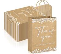 100 Pcs Wedding Kraft Paper Gift Bags Bulk for Return Thank You Appreciation After Party Supplies Goodie Bag Ceremony Reception Welcome Baby Shower Birthday Guests Double Sides Eucalyptus Leaf Theme