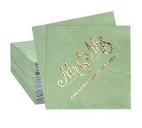 100 Pcs Wedding Napkins Disposable, Gold Foil Mr and Mrs Sage Green Cocktail Napkins for Wedding Dinner Party