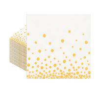 100 PCS White and Gold Paper Napkins, Black Napkins Disposable with Gold Pattern Party Paper Napkins Guest Cocktail Napkins Bar Napkin for Wedding Birthday Bridal Graduation Party Decorations