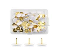 100 Pcs White Drawing Pins, Round Head Thumbtacks, Metal Push Pins with Storage Box Gold Steel Tip Flat Lap Pins for Pinboard, Bulletin Board, Office, Home
