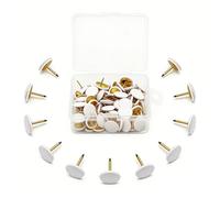 100 Pcs White Drawing Pins with Storage Box - Round Head Thumb Tacks with Gold Metal Points - Decorative Push Pins for Cork Board, Notice Board, Map, Photo Wall, Office and School