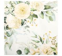 100 Pcs White Floral Disposable Paper Napkins for Spring Summer Wedding Bridal Shower Birthday Party Supplies 6.5" Blossom Flowers & Greenery Leaves