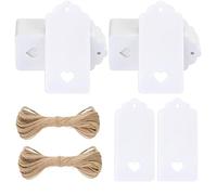 100 PCS White Gift Tags with String, 4.5 x 9.5cm Heart Kraft Paper Present Labels, Blank Hanging Price Tags for Birthday Wedding Easter Christmas Party Crafts
