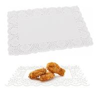 100 PCS White Lace Rectangle Paper Doilies 35 x 25cm/14 x 10inch Cake Packaging Pads Disposable Hollowed Doilies Paper Placemats for Wedding Tableware Food Decoration