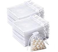 100 Pcs White Organza Bags with Drawstring, 7×9 cm Small Organza Gift Bags, Mesh Jewellery Pouches Candy Bags for Wedding Favours, Christmas, Birthday, Holiday & Party Supplies