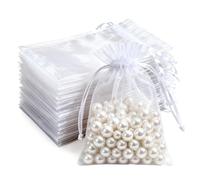 100 PCS White Organza Gift Bags, 10 x 15 cm Clear Mesh Pouches, Jewellery Bags, Candy Mesh Pouches for Wedding Favours, Christmas, Birthday, Anniversary, Party Supplies