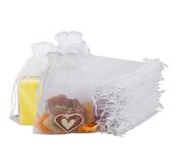 100 Pcs White Organza Gift Bags - 13x18 cm Chiffon Pouches with Drawstring for Jewelry, Wedding Favors, Party Gifts, and Candy Bags, Gauze Bags Jewelry Drawstring Pouches Mesh Gift Bags