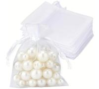 100 PCS White Organza Gift Pouches, 10x12 CM Drawstring Small Organza Favor Bags, Wedding Drawstring Jewelry Bags, Clear Mesh Pouches for Wedding, Christmas, Birthday, Anniversary