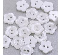 100 Pcs White Pearlescent Buttons 2 Hole Flower Resin Button Sewing Buttons for Baby and Kids Knitting Cardigans DIY Handmade Sewing Crafting Decoration