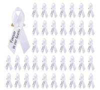 100 PCS White Ribbon Brooch, Ribbon Pins Forever in Our Hearts Pin Funeral Memorial Ribbons Brooches Satin Ribbons Awareness Pins for Funeral Mourning Event Bereavement Remembrance