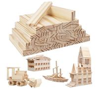 100 Pcs Wood,10 x 2 x 0.7cm Wooden Plank Building Blocks,Wooden Blocks for Kids, Natural Pine Wood for Crafts Modelling Making,Home Decor, 3D Space Stacking Games for Boys & Girls