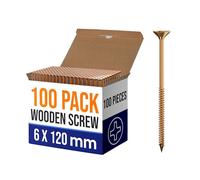 100 Pcs Wood Screws 6 x 120mm Multi Purpose Flat Head Single Thread Wood Screws Kit, Self Tapping M3,M3.5,M4 Ideal for Diy,Furniture Fix, and Repairs