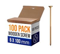 100 PCS Wood Screws, 6mm x 100mm Countersunk Wood Screw Assortment, Multi Use Self Tapping Single Thread Assorted WoodScrews For DIY, Furniture & Repairs