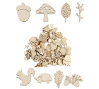 100 Pcs Wooden Craft Shapes Embellishments, Cute Squirrel Mushroom Leaf Shapes, Cartoon Wooden Embellishments, for Scrapbooking, Home Art, Kids Crafts and Adults Making DIY