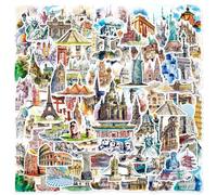 100 Pcs World Renowned Architecture Stickers for Guitar,Bicycle,Laptop,Water Bottles,Skateboard,Computer,Landmark Building Stickers Waterproof Vinyl,Graffiti Decorate for Girls Boys Children Teens