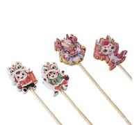 100 Pcs Year of The Horse Fruit Picks, 12 cm Bamboo Cocktail Sticks with Decorative Red Toppers, Themed Food Skewers for Chinese New Year 2026 Party, Holiday Appetizers & Desserts
