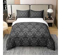 100 Percent Cotton Black Grey Ombre Gothic Bedding Set for Adults Men Super King,Antique Victorian Baroque Floral Comforter Cover Boho Damask Duvet Cover Exotic Floral Bohemian Bedspread Cover