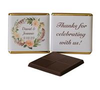 100 Personalised Chocolate Wedding Favours, Floral, Wreath, Design code: FW001 (Plain Mint)