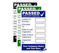 100 Personalised Custom Ladder Safety Inspection Labels Stickers - 50mm x 80mm Permanent High Tack Synthetic PP Labels - Simply Choose a Colour and Add Information Required (P/NO. CLSIL2)
