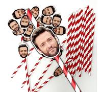 100 Personalised Face Straws - Custom Cut-Out Photos of face of Your Choice, Complete with Straws and fixings for You to Attach - Fun for Hen Party, stag do, Birthday etc (100 Straws) - Red