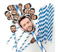 100 Personalised Face Straws - Custom Cut-Out Photos of face of Your Choice, Complete with Straws and fixings for You to Attach - Fun for Hen Party, stag do, Birthday etc (100 Straws) - Blue