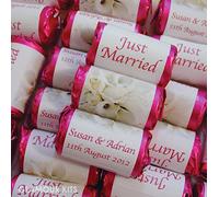 100 Personalised Ivory Calla Lily & Rose Flower MINI Love Hearts Sweets - JUST Married MR and MRS