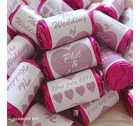 100 Personalised Lilac Large Heart MINI Love Hearts Sweets - JUST Married MR and MRS