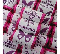 100 PERSONALISED PURPLE BUTTERFLY MINI LOVE HEARTS SWEETS - THE WEDDING OF MR AND MRS