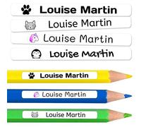 100 Personalised Sticky Labels for Pencils and Ballpoint Pens School Stickers with Name for Marking Items Waterproof Stickers for School and Nursery Dimensions 4.6 x 0.6 cm