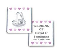 100 Personalised Wedding Milk Chocolate Squares Favours Diamond Rings Lilac Hearts - JUST Married