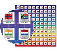 100 PICS Flags Jigsaw Quiz | Family Puzzle + Fun Quiz | 1-8 Players | Large Table Game | 45 Minutes Playing Time