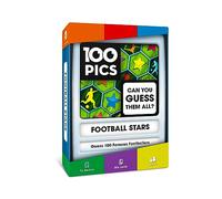 100 PICS Football Stars Travel Game - Guess 100 Players | Flash Cards with Slide Reveal Case | Quiz Card Game, Gift, Stocking Filler | For Kids and Adults | Ages 6+
