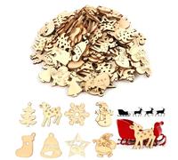 100-Piece Christmas Wooden Ornaments Set - Mini Wooden Decorations, Christmas Tree DIY, DIY Crafts Table Decoration, Gift Tags, and Table Decor, Includes Snowflakes, Hearts, Gingerbread