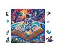 100 Piece Jigsaw Puzzle for Adults Astronaut in Galaxy with Open Book 28x28cm Thanksgiving Gift Perfect for Family Time Improve Concentration Patience Focus Hand-on Ability