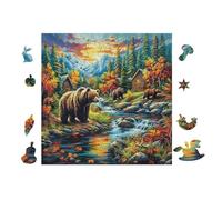 100 Piece Jigsaw Puzzle for Adults Bear in Mountain Forest 28x28cm Premium Cardboard Tight Seamless Fit No Bending Tearing Long Lasting Durable Use Gift