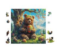 100 Piece Jigsaw Puzzle for Adults Bear with Honey Pot in Mountain Forest 28x28cm Housewarming Gift Idea Elegant Wall Decor for New Home Easy Assembly for Teens Adults Beginners