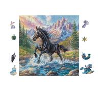 100 Piece Jigsaw Puzzle for Adults Black Horse Mountain River 28x28cm Team Building Activity for Office Colleagues Fun Group Game Improve Cooperation Ability