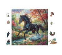 100 Piece Jigsaw Puzzle for Adults Black Horse Ocean 28x28cm Team Building Activity for Office Colleagues Fun Group Game Improve Cooperation Ability