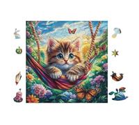 100 Piece Jigsaw Puzzle for Adults Cat Sleeping in Hammock 28x28cm for Mum Relaxing Hobby Fun Leisure Time Home Wall Decor Artwork Gift