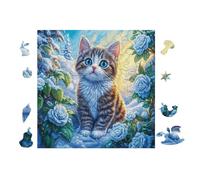 100 Piece Jigsaw Puzzle for Adults Cat with Blue Eyes And Roses 28x28cm Summer Holiday Activity Great for Vacation Travel Home Leisure Relaxing Hobby Time Gift