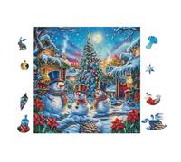 100 Piece Jigsaw Puzzle for Adults Christmas Cottage with Snowmen 28x28cm Intermediate Level Puzzle Great for Skill Improvement Logical Reasoning Training Brain Exercise
