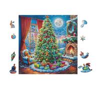 100 Piece Jigsaw Puzzle for Adults Christmas Tree Fireplace 28x28cm for Mum Relaxing Hobby Fun Leisure Time Home Wall Decor Artwork Gift